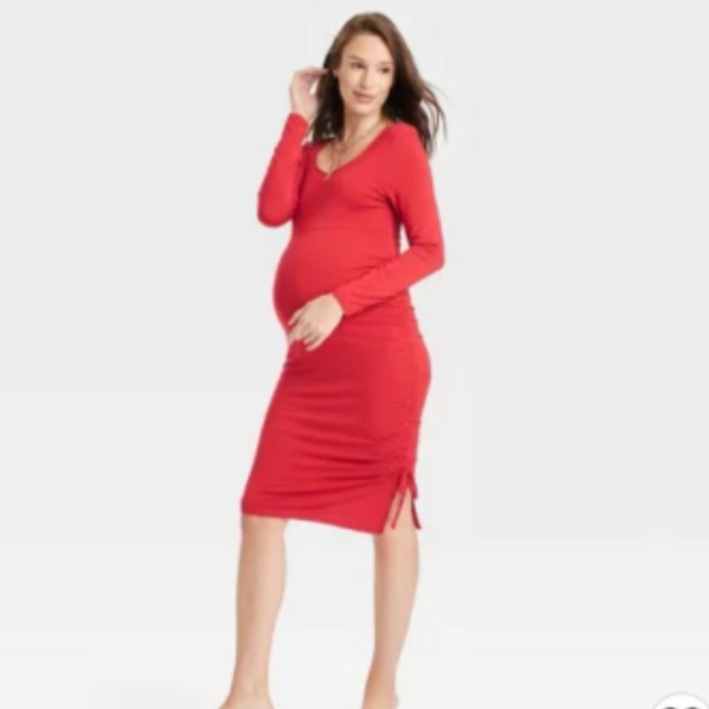 Long Sleeve Rushed Bodycon Maternity Dress - Isabel Maternity by Ingrid & Isabel